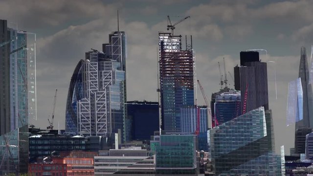 amazing london city timelapse with a distortion breaking up the buildings into different shapes and forms