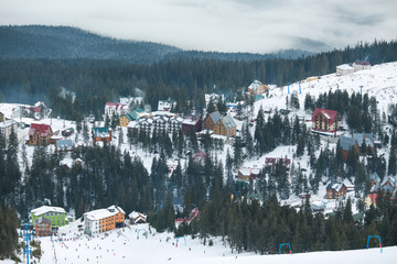 high mountain ski resort with beautiful colorful houses