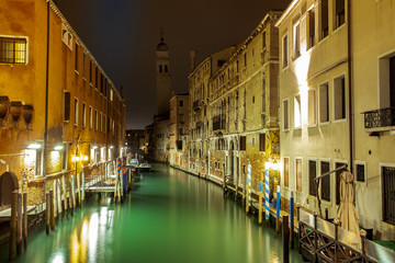 small channel in lagoon city venice at night. long exposure Venezia Italy