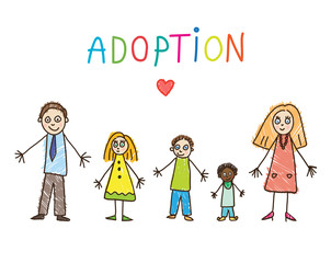 Fototapeta premium Kids Drawing. Adoptive family 