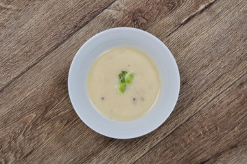 Celery cream soup on a table