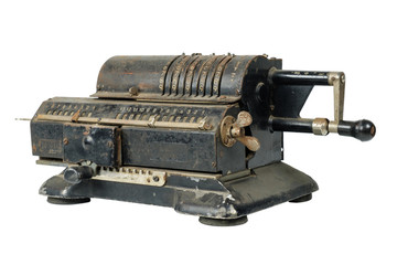 Old vintage black counter on a white background, isolated