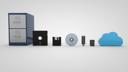 3D illustration of The Evolution Of Storage Devices