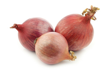 Fototapeta premium Three pink onions on a white background