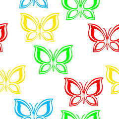 Flying multicolored butterflies.