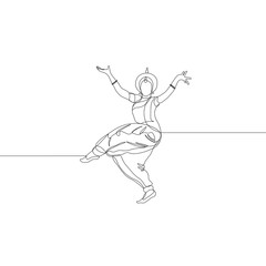 Fototapeta na wymiar continuous line drawing. women's Indian dance. Alapadma – opened Lotus