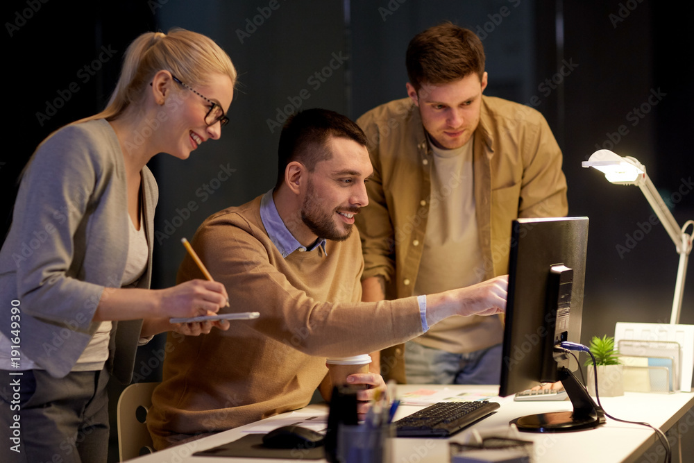 Canvas Prints business team with computer working late at office