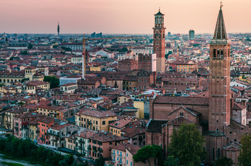 Fototapeta na wymiar Beautiful sunset aerial view of Verona, Veneto region, Italy.