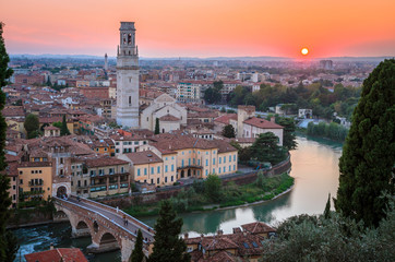 Fototapeta premium Beautiful sunset aerial view of Verona, Veneto region, Italy.