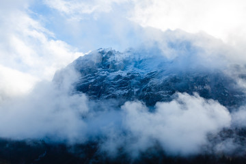 Beautiful snow-capped mountains against the blue sky