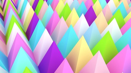 Holographic pyramids background. 3d illustration. Multicolor wallpaper. Smooth pastel texture. Spikes abstract. Sharp objects. 3d rendering backdrop.