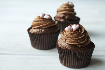 Tasty home made baked birthday muffin sweets. Yummy bakery products bad for figure. Unhealthy sweets. Holiday christmas, womens mothers day, happy valentine, february. Make up present for girlfriend