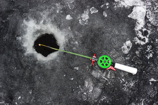  fishing rod in ice on ice