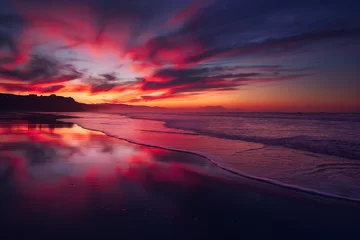 Foto op Aluminium red sunset in Sopelana beach © mimadeo
