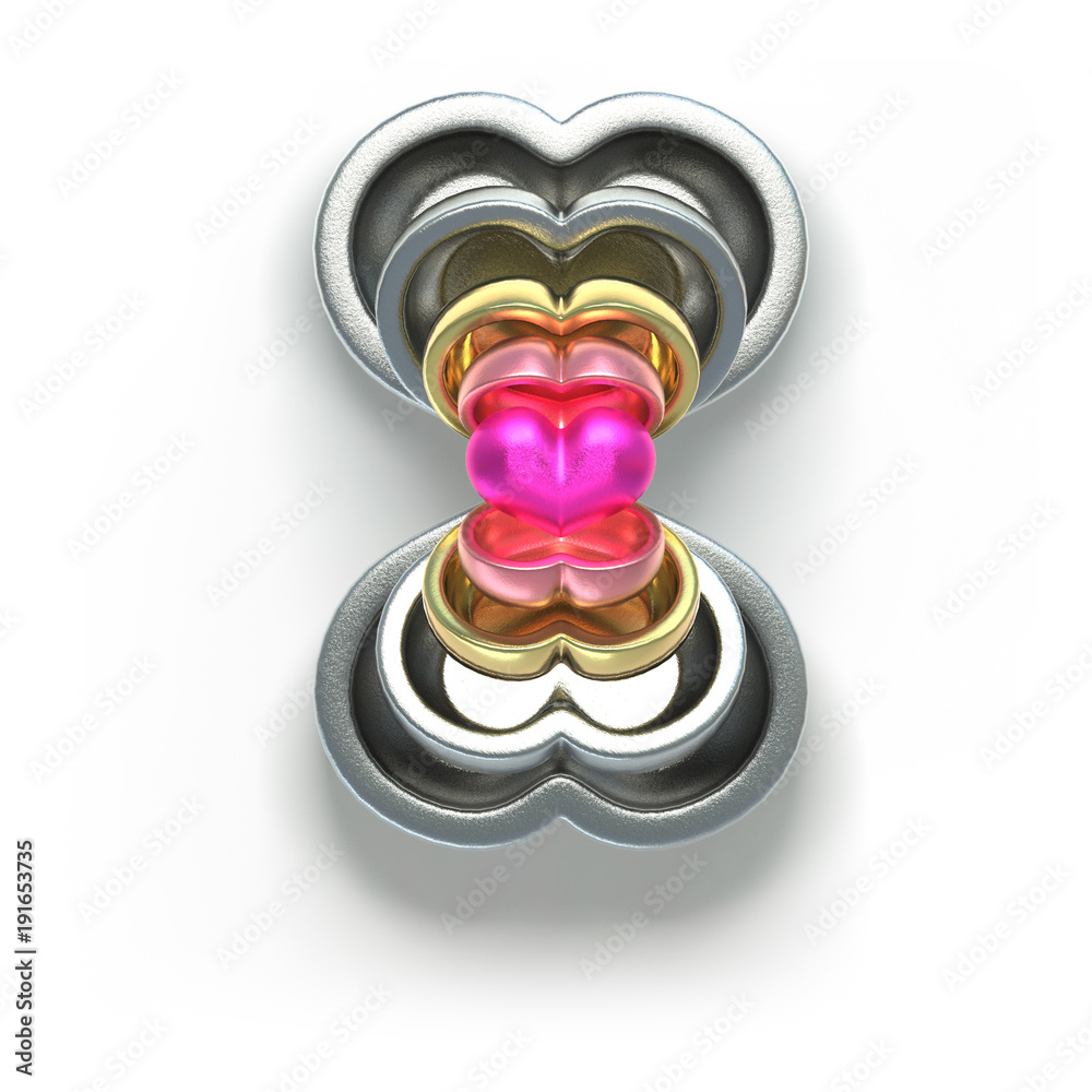 Fototapete set of valentines hearts allows create own unique scenes. 3d rendering. top view isolated on white b