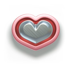 Set of valentines hearts allows create own unique scenes. 3d rendering. Top view isolated on white background. Detailed silver, gold, metallic, foil surface materials. .Objects inside of each other.