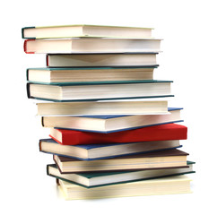 High books stack isolated on white background