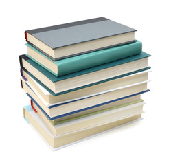 High books stack isolated on white background