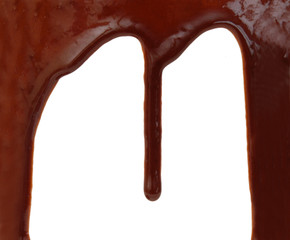 Chocolate drop on white background