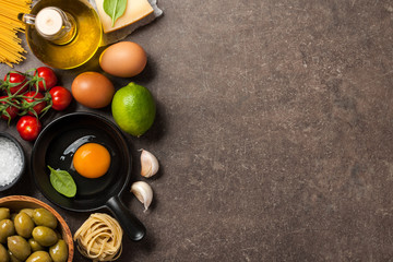 Cooking table with ingredients