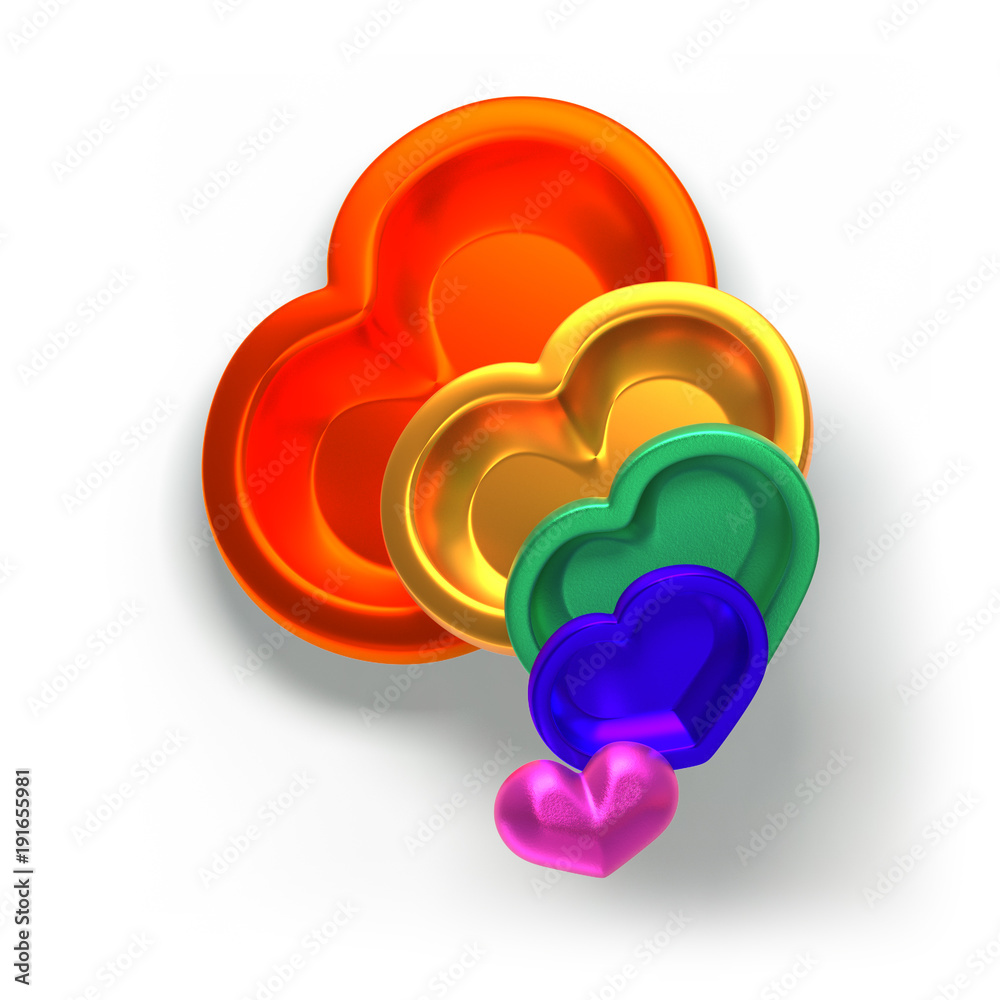 Fototapete set of valentines hearts allows create own unique scenes. 3d rendering. top view isolated on white b