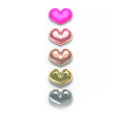 Set of valentines hearts allows create own unique scenes. 3d rendering. Top view isolated on white background. Detailed silver, gold, metallic, foil surface materials. .Bright shiny colors.