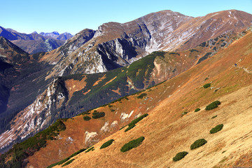 Poland, Tatra Mountains, Zakopane - Goryczkowa Pass na Zakosy, Cicha Liptowska, Jaworowa, Hlina, Tomanowa Liptowska Valleys and Czerwone Wierchy peaks with Western Tatra in background