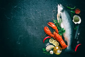 Crédence de cuisine en verre imprimé Poisson Fresh fish and seafood