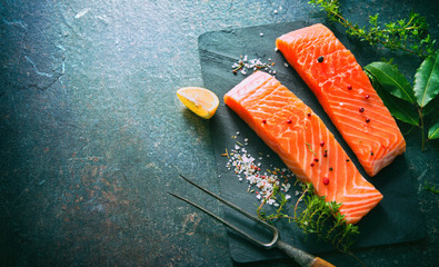 Fresh salmon fillet steaks