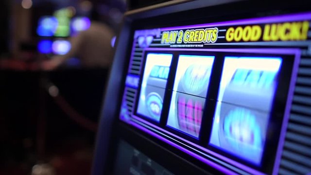 Spinning Slot Machine Drums. Las Vegas One Handed Bandit Slot Game. Slow Motion Footage