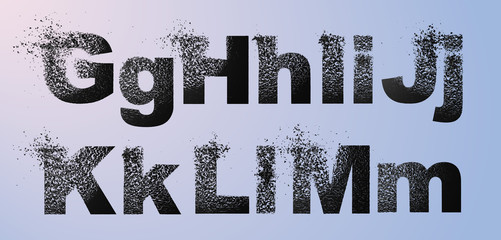 Vector alphabet set, letters with effect of destruction