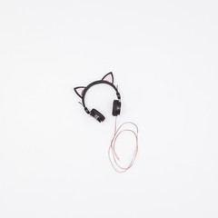 Top view of headphones on white background