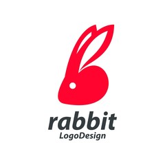 Red Rabbit Head Logo, Red Bunny Head Silhouette Design Logo Vector