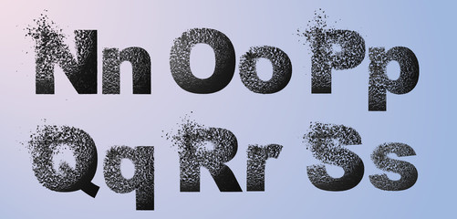 Vector alphabet set, letters with effect of destruction