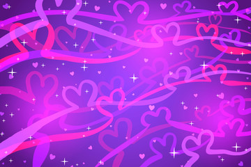 Purple background for valentines day with ribbons in heart form and sparkles.