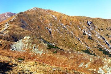 Poland, Tatra Mountains, Zakopane - Czerwone Wierchy - Kopa Kondracka, Malolaczniak, Wiekie Szerokie peaks and Kondratowa Valley with Western Tatra in background