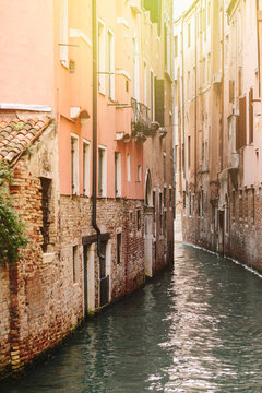 Street view of Venetian channel, italy.