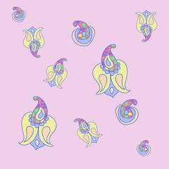 Floral oriental   pattern, abstract  spots . Hand drawn.