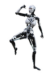 3D Rendering Female Robot on White