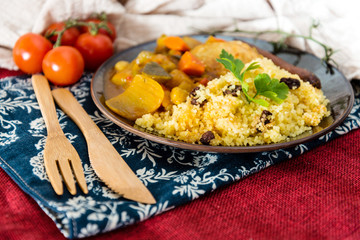 traditional moroccan dish couscous Chicken and Sausage