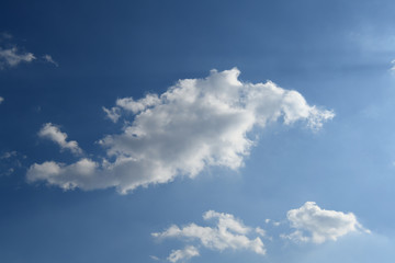 Fototapeta na wymiar 青空と雲「空想・雲のモンスターたち」顎を突き出す、口を開けるなどのイメージ