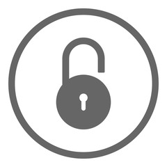 Open padlock icon in circle. Vector.