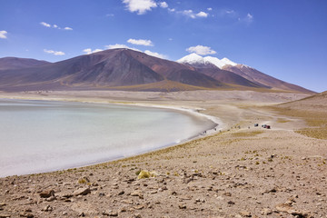 Fototapeta na wymiar Miscanti Lake and Miniques Volcano Panorama
