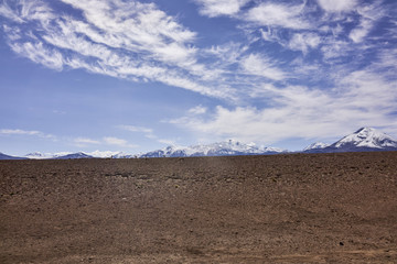 Atacama Desert Terrain and Snow Capped Andes Peaks