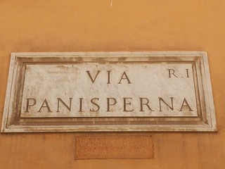 Via Panisperna in Rome, Italy, street name sign. It is famous for the Via Panisperna boys, group of...