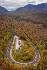 Hairpin turn on the Kancamagus Pass during autumn season