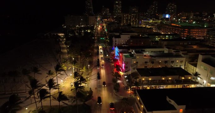 Drone Miami Beach night footage