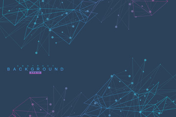 Geometric abstract background with connected line and dots. Structure molecule and communication. Big Data Visualization. Medical, technology, science background. Vector illustration.