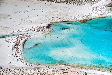 Amazing view of Balos Lagoon with magical turquoise waters, lagoons, tropical beaches of pure white...