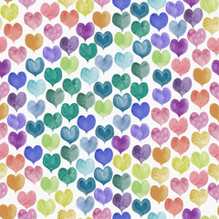 seamless pattern of colorful hand painted aqua color hearts can be used as background for valentine
